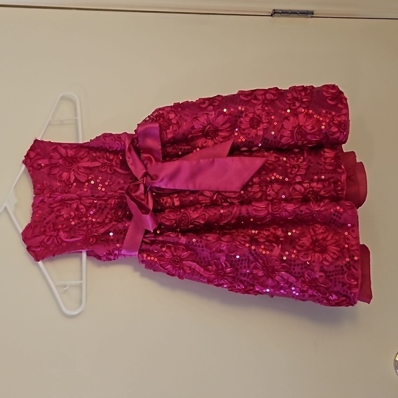 AMERICAN PRINCESS Magenta Puffy Floral Bow Tie Back Party Portrait Dress - Picture 6 of 8